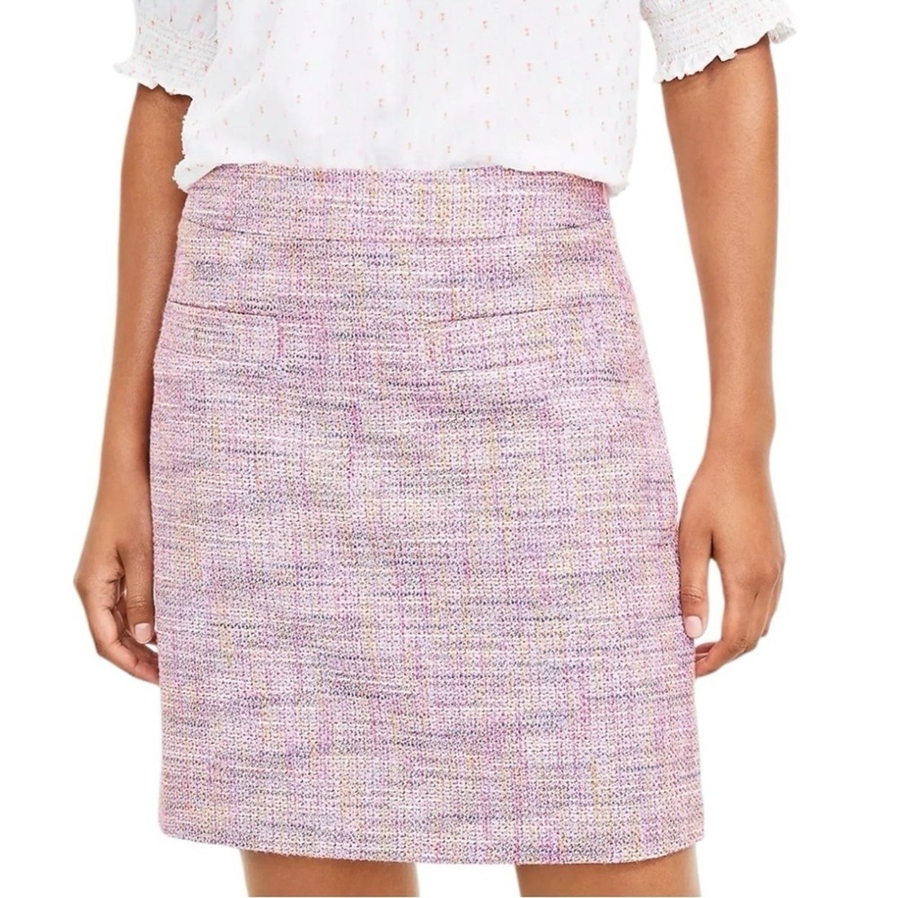 LOFT Pink‎ Multi Color Tweed A-Line Mini Skirt Size 8